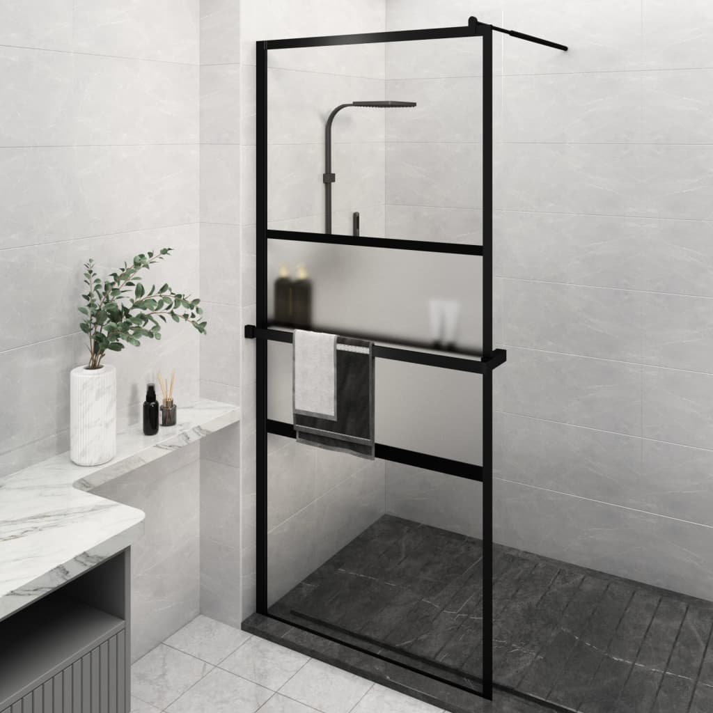 VidaXL Walk-in Duschabtrennung mit Ablage 100x195 cm ESG Glas Aluminium schwarz