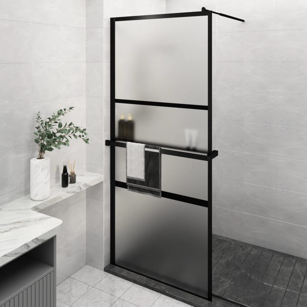VidaXL Walk-in Duschabtrennung mit Ablage 100x195 cm ESG Glas Aluminium schwarz