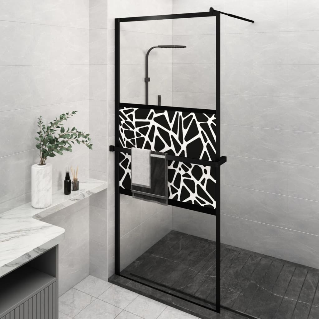 VidaXL Walk-in Duschabtrennung mit Ablage 100x195 cm ESG Glas Aluminium schwarz