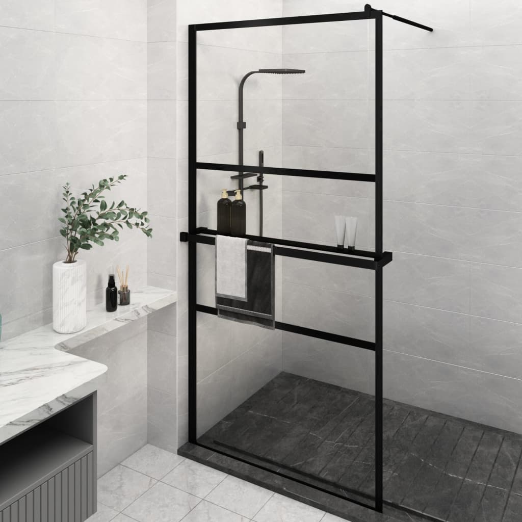 VidaXL Walk-In Duschabtrennung mit Ablage 115x195 cm ESG Glas Aluminium schwarz