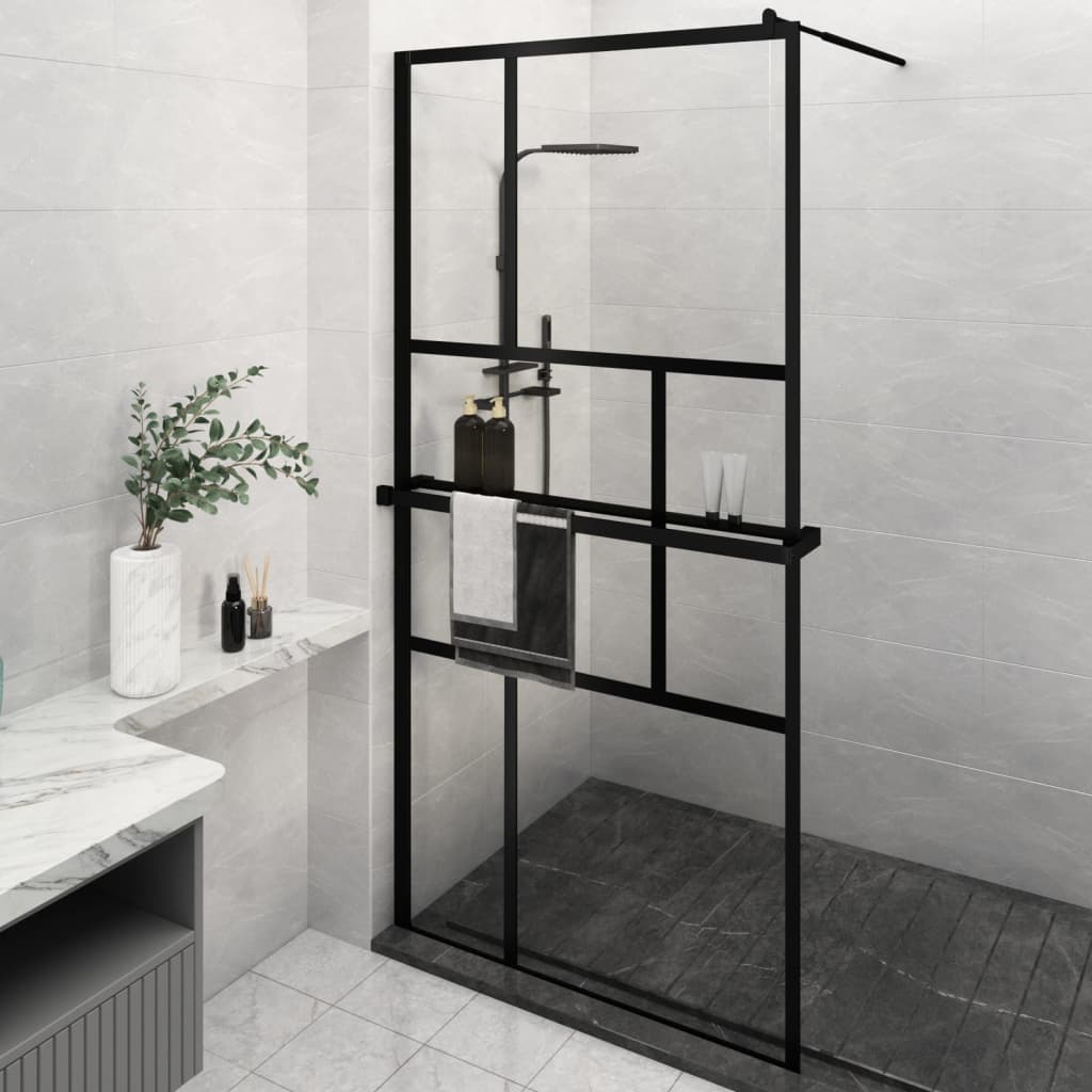 VidaXL Walk-In Duschabtrennung mit Ablage 115x195 cm ESG Glas Aluminium schwarz