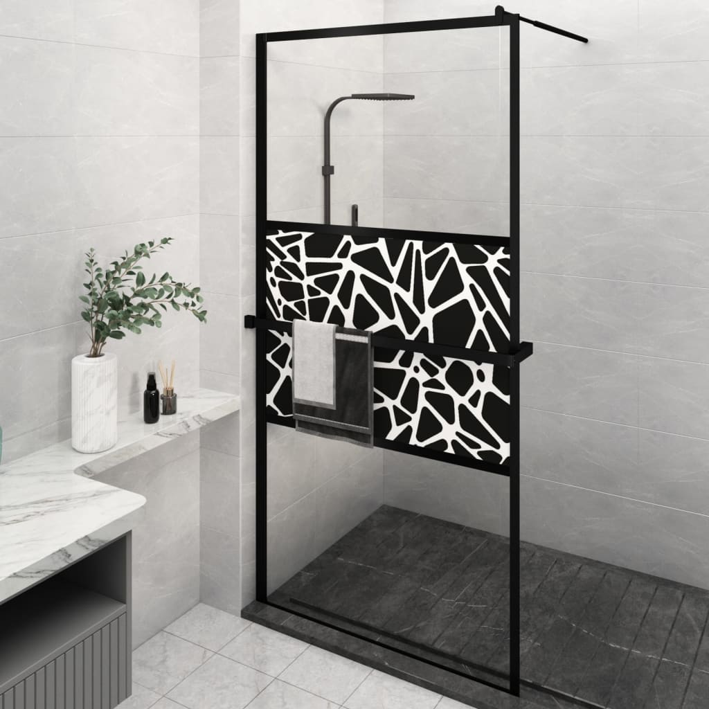 VidaXL Walk-In Duschabtrennung mit Ablage 115x195 cm ESG Glas Aluminium schwarz