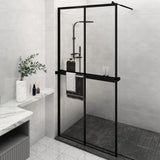 VidaXL Walk-in Duschabtrennung mit Ablage 118x190 cm ESG Glas Aluminium schwarz