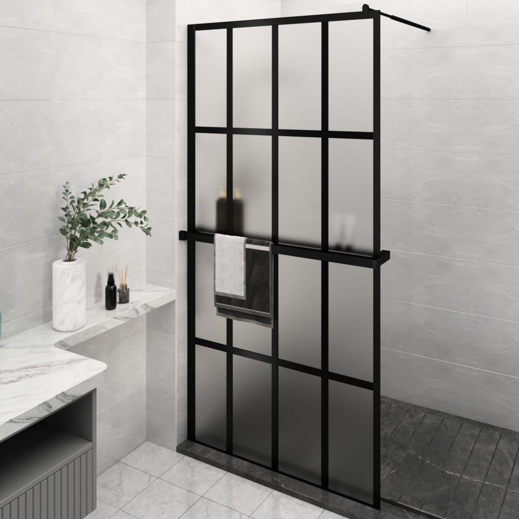 VidaXL Walk-in Duschabtrennung mit Ablage 118x190 cm ESG Glas Aluminium schwarz