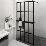 VidaXL Walk-in Duschabtrennung mit Ablage 118x190 cm ESG Glas Aluminium schwarz
