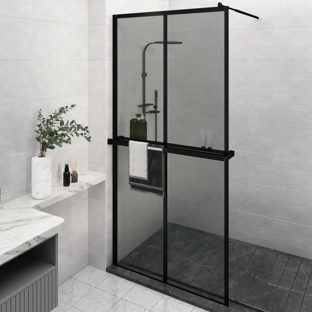 VidaXL Walk-in Duschabtrennung mit Ablage 118x190 cm ESG Glas Aluminium schwarz