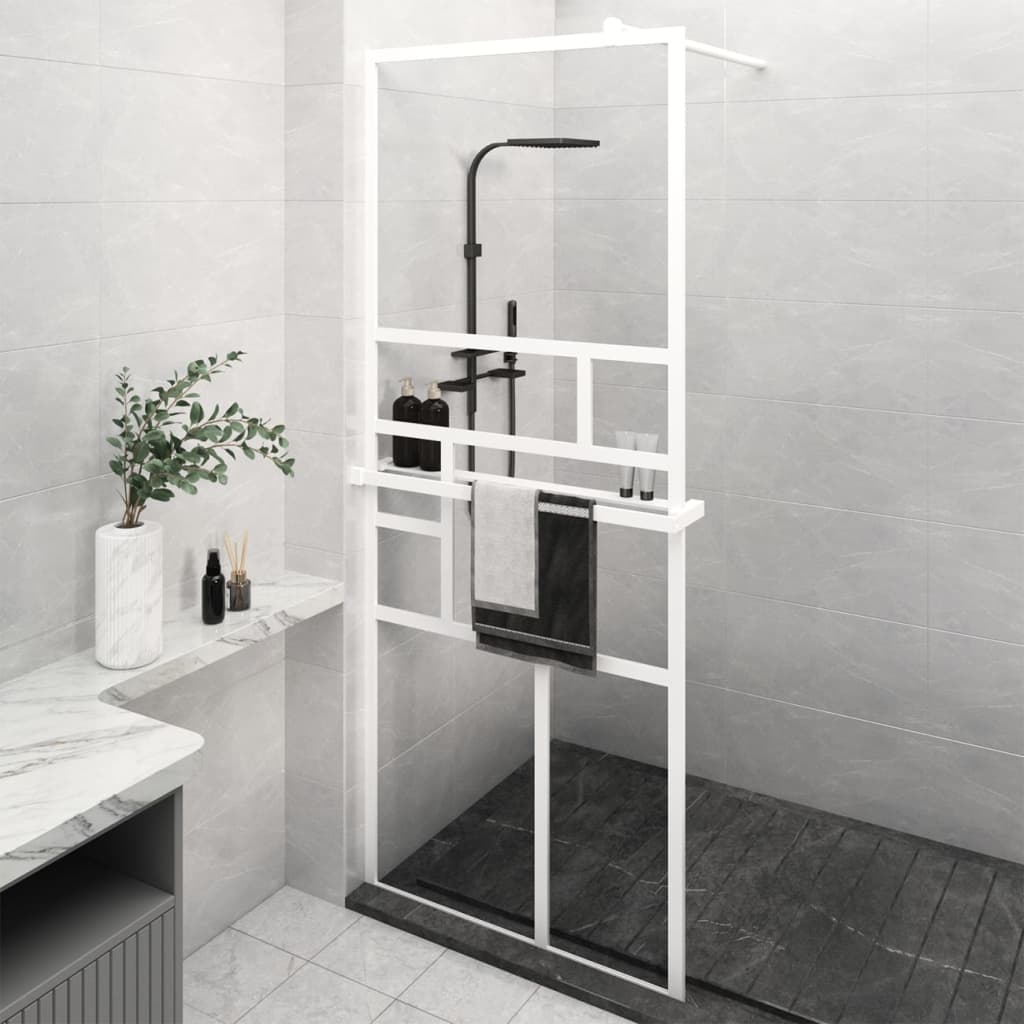 VidaXL Walk-In Duschabtrennung mit Ablage 90x195 cm ESG Glas Aluminium weiß
