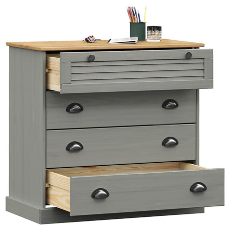 Vidaxl ladekast vigo 80x40x76 cm massief grenenhout grijs
