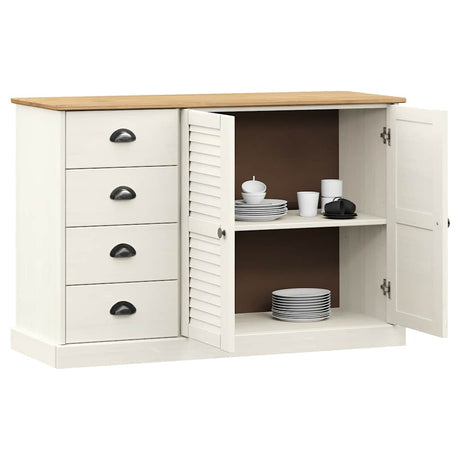 Vidaxl dressoir met lades vigo 113x40x75 cm massief grenenhout wit