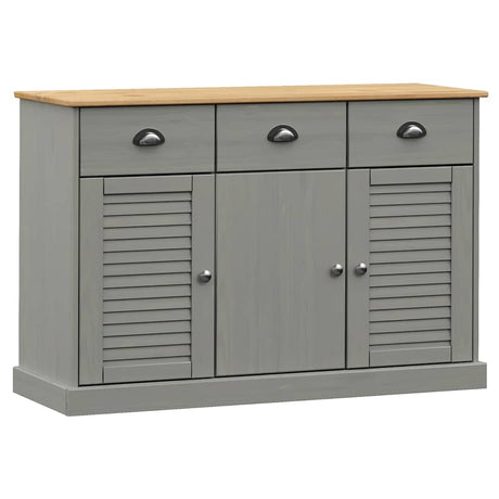 Vidaxl dressoir met lades vigo 113x40x75 cm massief grenenhout grijs