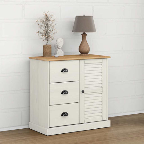 Vidaxl dressoir met lades vigo 78x40x75 cm massief grenenhout wit