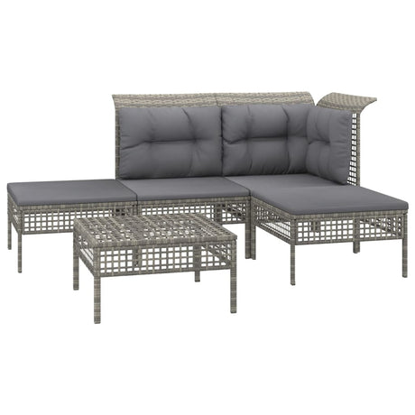 Vidaxl 5-delige loungeset met kussens poly rattan grijs