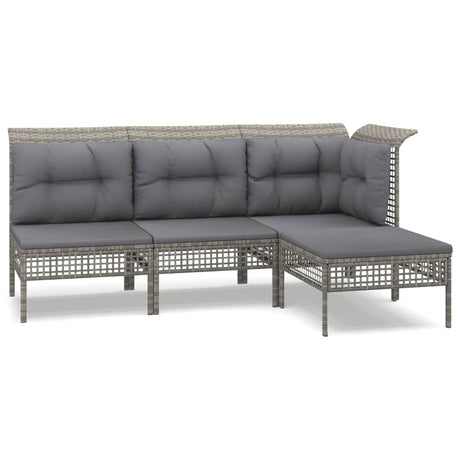 Vidaxl 4-delige loungeset met kussens poly rattan grijs