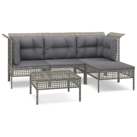Vidaxl 5-delige loungeset met kussens poly rattan grijs