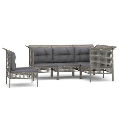 Vidaxl 5-delige loungeset met kussens poly rattan grijs