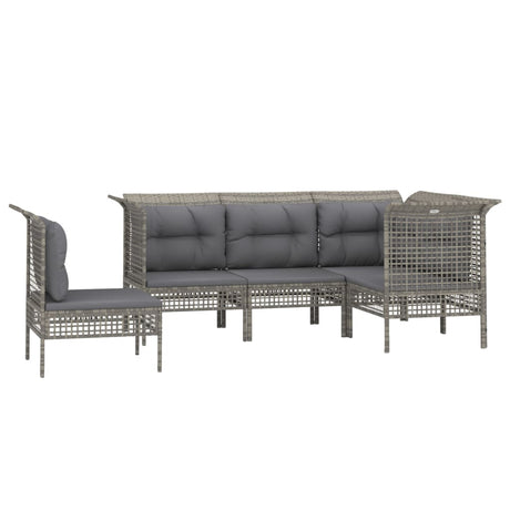 Vidaxl 5-delige loungeset met kussens poly rattan grijs