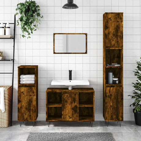 Vidaxl badkamerkast 30x30x100 cm bewerkt hout gerookt eikenkleurig