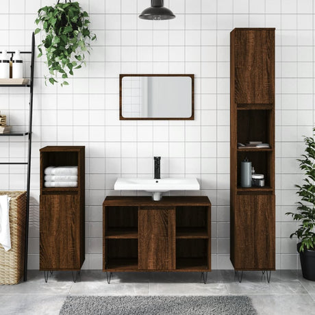 Vidaxl badkamerkast 30x30x100 cm bewerkt hout bruin eikenkleur