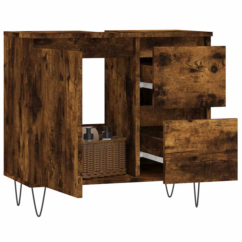Vidaxl badkamerkast 65x33x60 cm bewerkt hout gerookt eikenkleurig