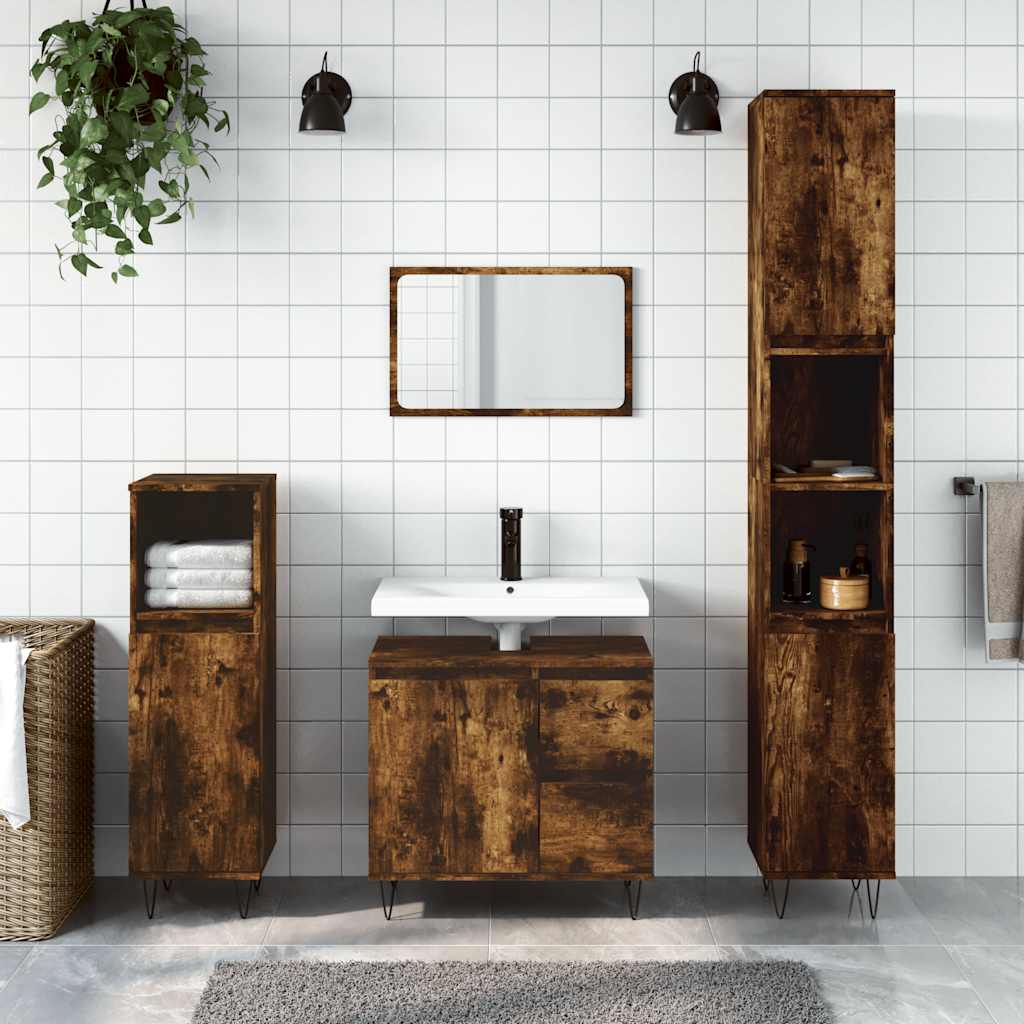 Vidaxl badkamerkast 65x33x60 cm bewerkt hout gerookt eikenkleurig