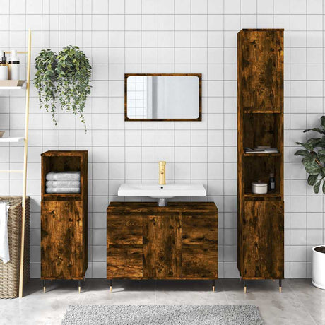 Vidaxl badkamerkast 80x33x60 cm bewerkt hout gerookt eikenkleurig