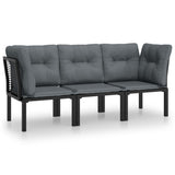 Vidaxl 3-delige loungeset met kussens poly rattan zwart en grijs