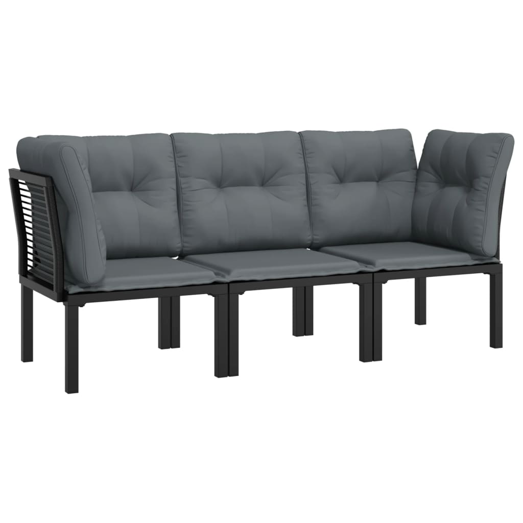 Vidaxl 3-delige loungeset met kussens poly rattan zwart en grijs