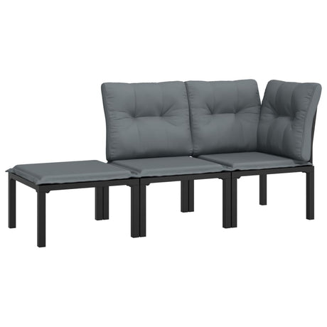 Vidaxl 3-delige loungeset met kussens poly rattan zwart en grijs