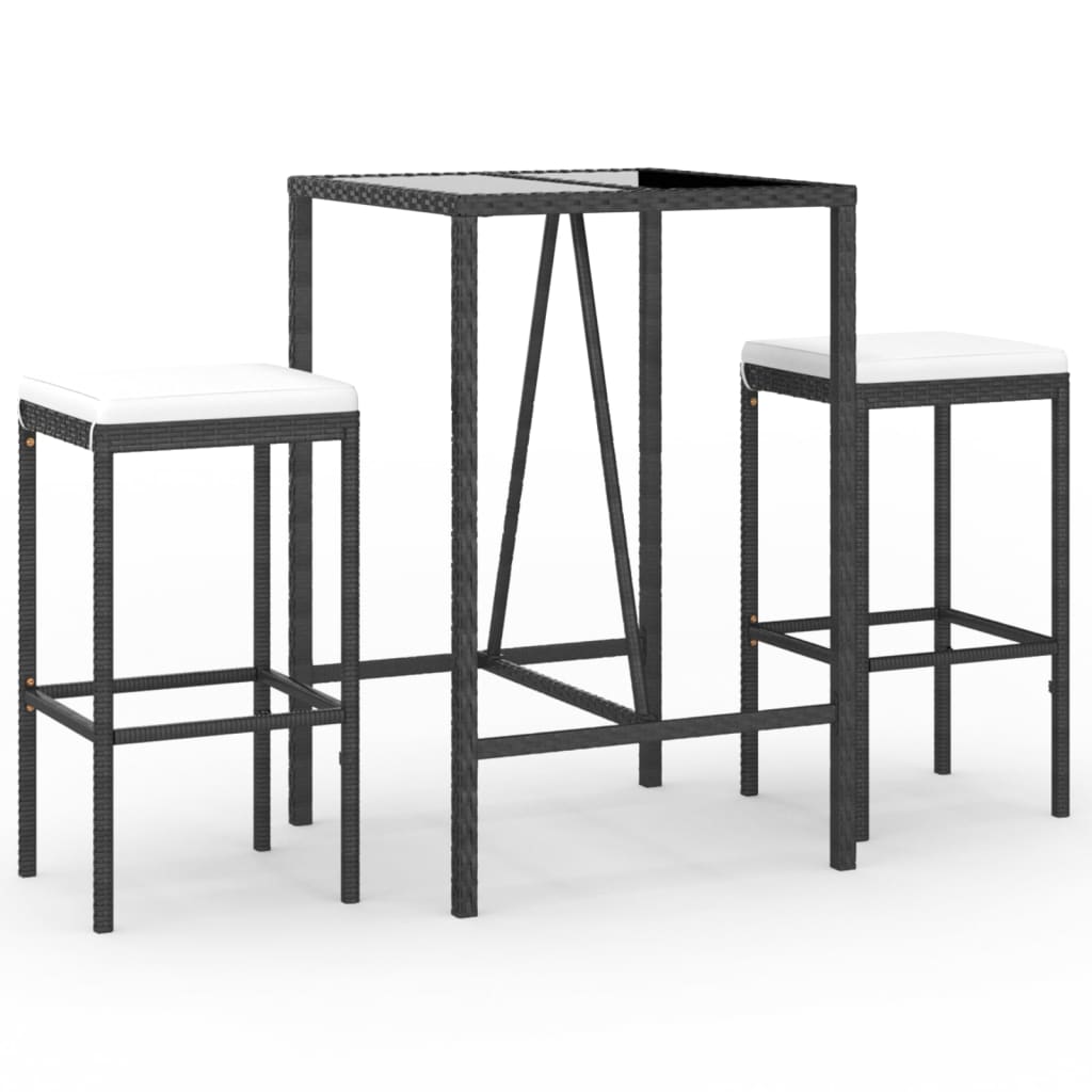 Vidaxl 3-delige tuinbarset met kussens poly rattan zwart