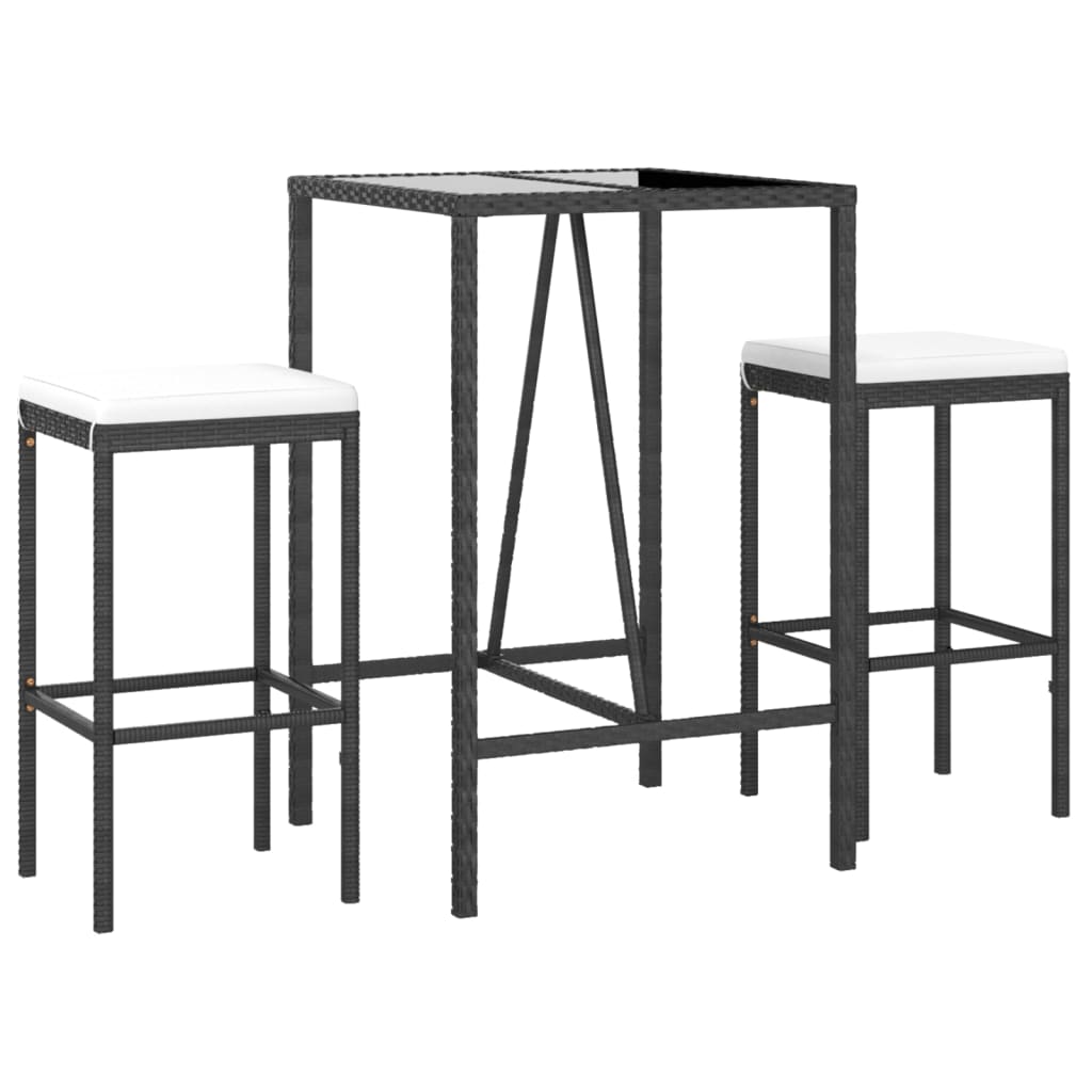 Vidaxl 3-delige tuinbarset met kussens poly rattan zwart