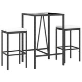 Vidaxl 3-delige tuinbarset met kussens poly rattan zwart