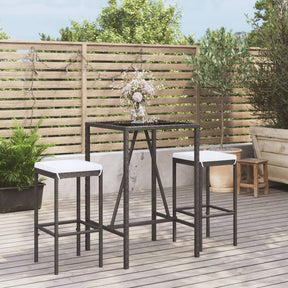Vidaxl 3-delige tuinbarset met kussens poly rattan zwart