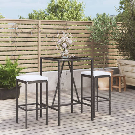 Vidaxl 3-delige tuinbarset met kussens poly rattan zwart