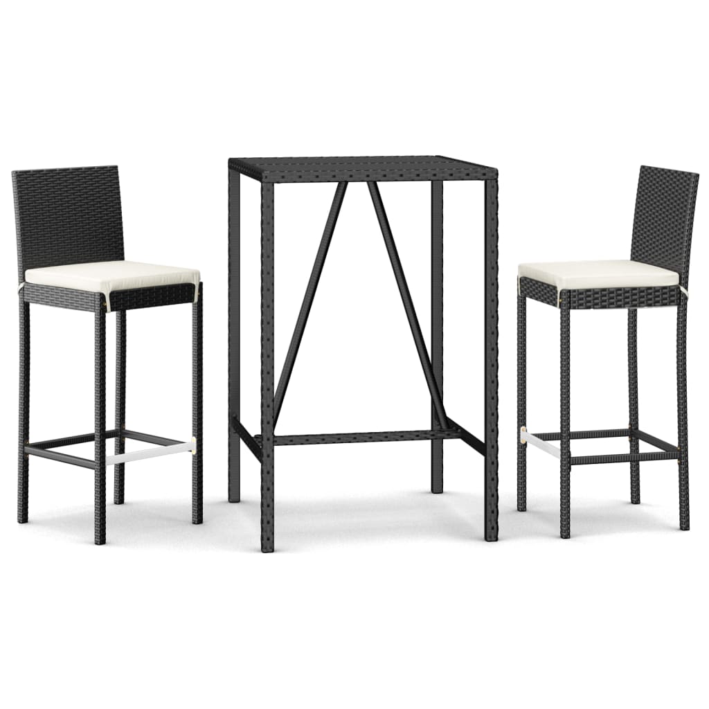 Vidaxl 3-delige tuinbarset met kussens poly rattan zwart