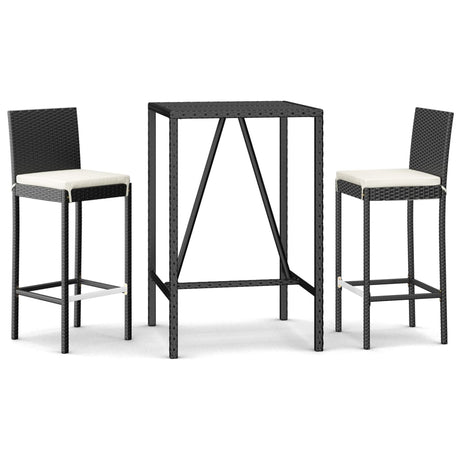 Vidaxl 3-delige tuinbarset met kussens poly rattan zwart