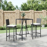 Vidaxl 3-delige tuinbarset met kussens poly rattan zwart