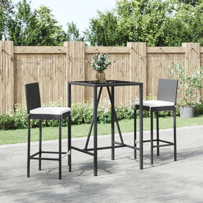 Vidaxl 3-delige tuinbarset met kussens poly rattan zwart