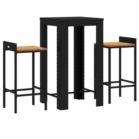 Vidaxl 3-delige tuinbarset poly rattan en massief acaciahout zwart