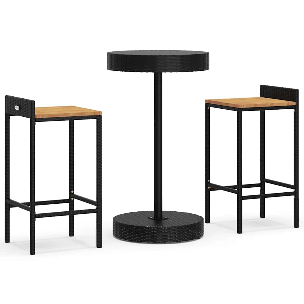 Vidaxl 3-delige tuinbarset poly rattan en massief acaciahout zwart