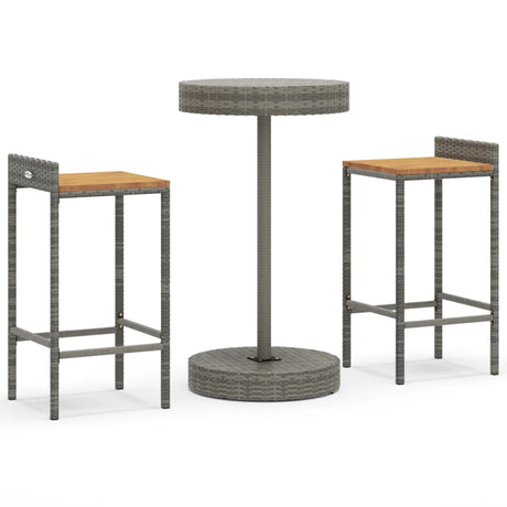 Vidaxl 3-delige tuinbarset poly rattan en massief acaciahout grijs
