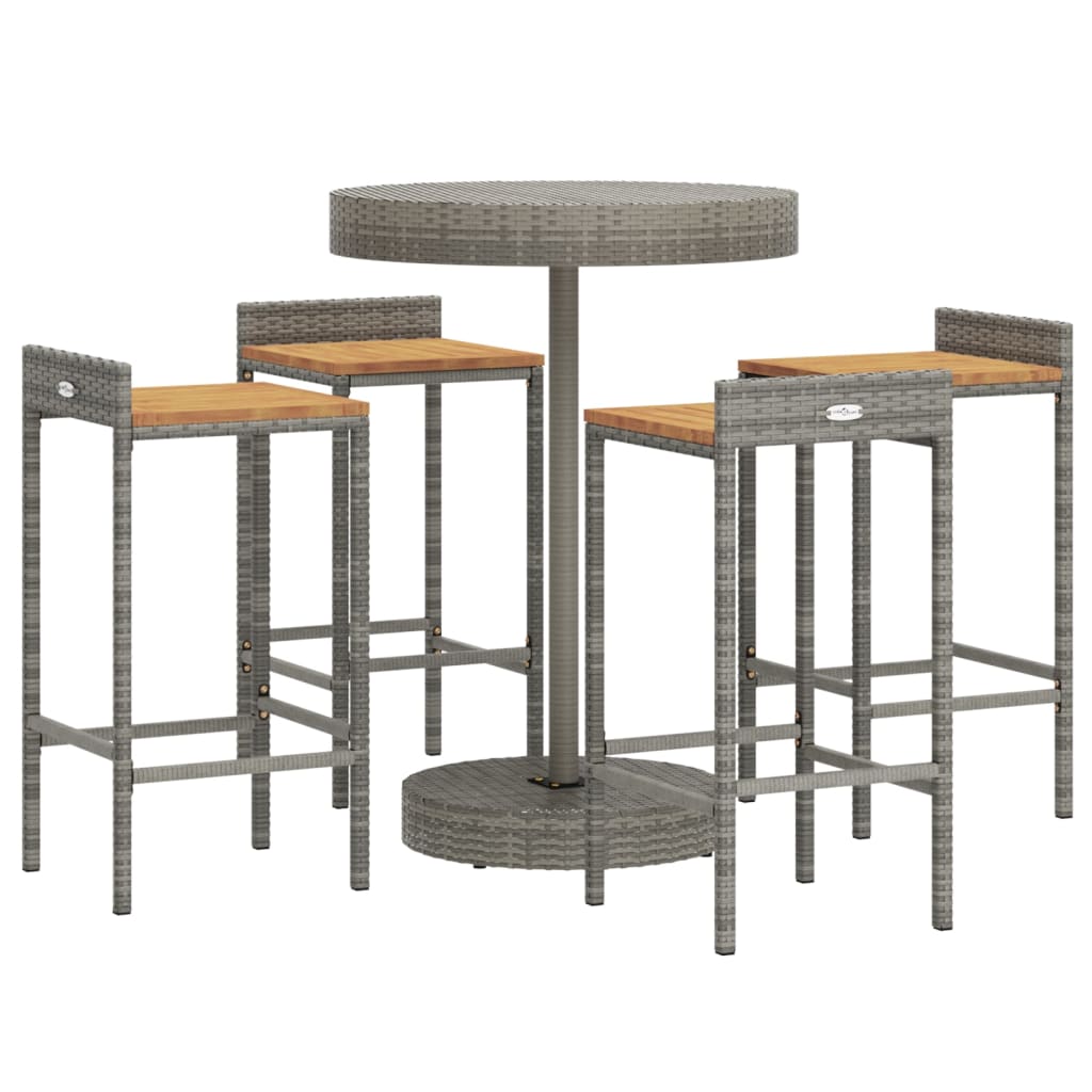 Vidaxl 5-delige tuinbarset poly rattan en massief acaciahout grijs