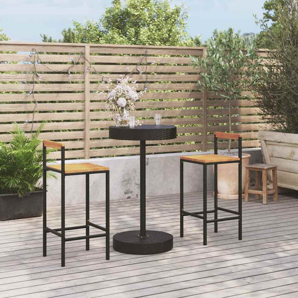 Vidaxl 3-delige tuinbarset poly rattan en massief acaciahout zwart