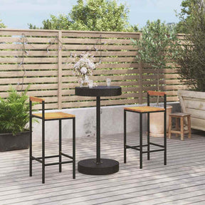 Vidaxl 3-delige tuinbarset poly rattan en massief acaciahout zwart