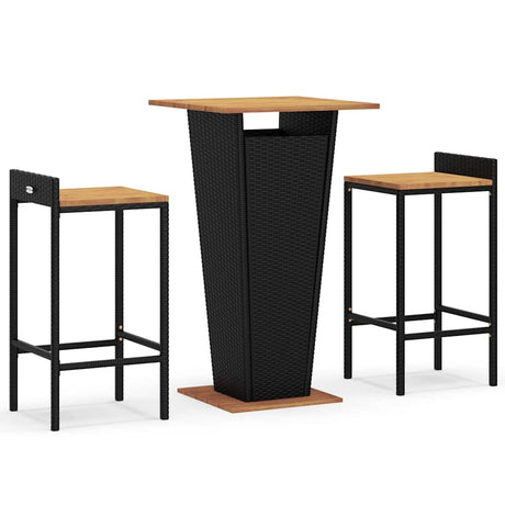 Vidaxl 3-delige tuinbarset poly rattan en massief acaciahout zwart
