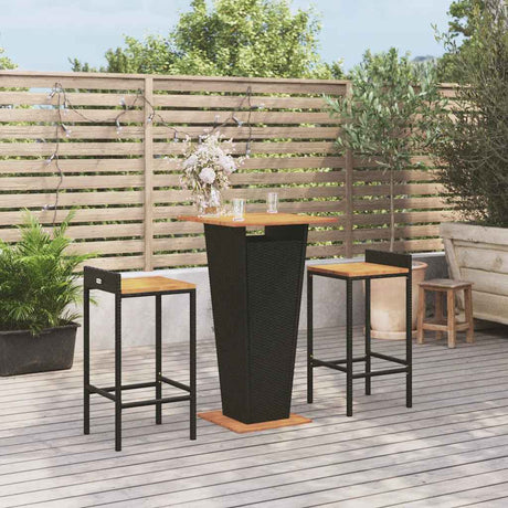Vidaxl 3-delige tuinbarset poly rattan en massief acaciahout zwart