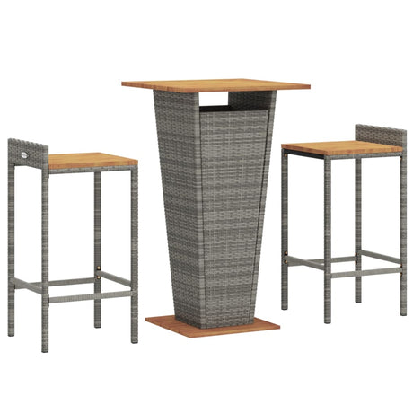 Vidaxl 3-delige tuinbarset poly rattan en massief acaciahout grijs