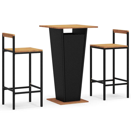 Vidaxl 3-delige tuinbarset poly rattan en massief acaciahout zwart