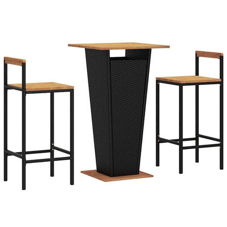Vidaxl 3-delige tuinbarset poly rattan en massief acaciahout zwart