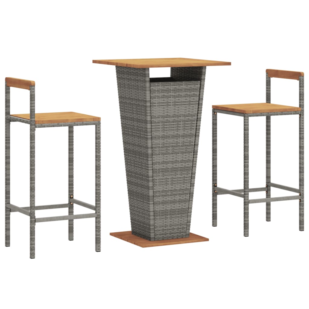Vidaxl 3-delige tuinbarset poly rattan en massief acaciahout grijs