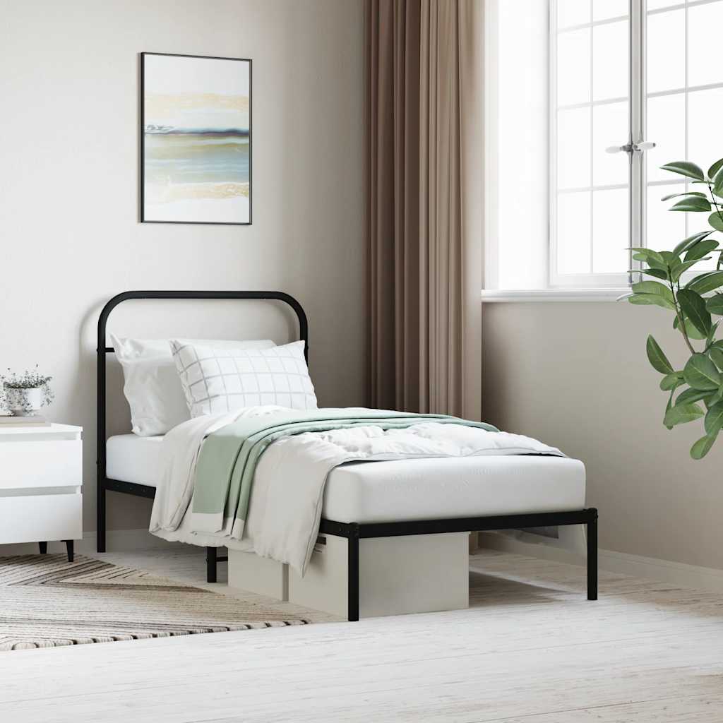 Vidaxl bedframe met hoofdbord metaal zwart 90x200 cm